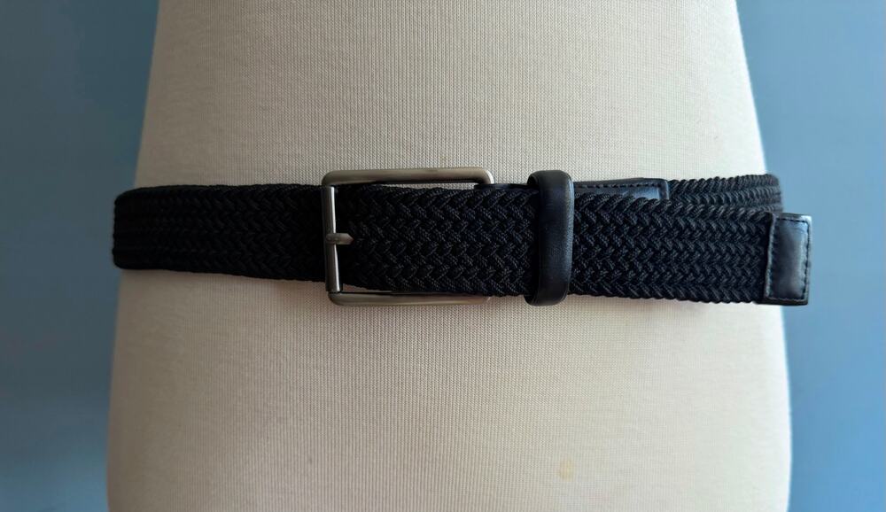 Original PENGUIN Black Stretch Woven Belt w/Leather Trim sz 36